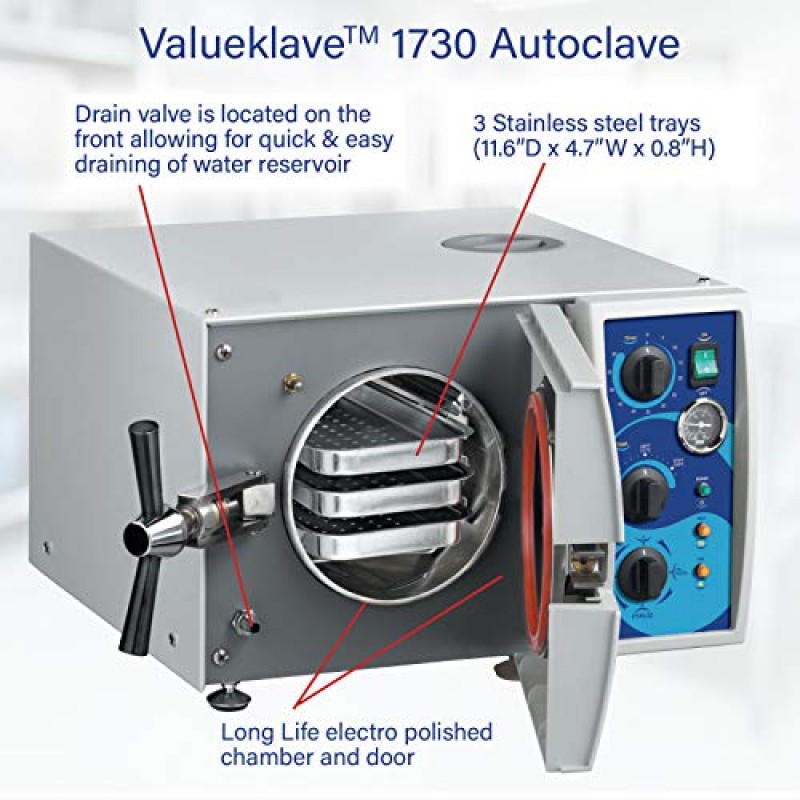 Tuttnauer 1730 Valueklave | Tamaño compacto y fácil operación | Autoclave ideal para oficinas pequeñas