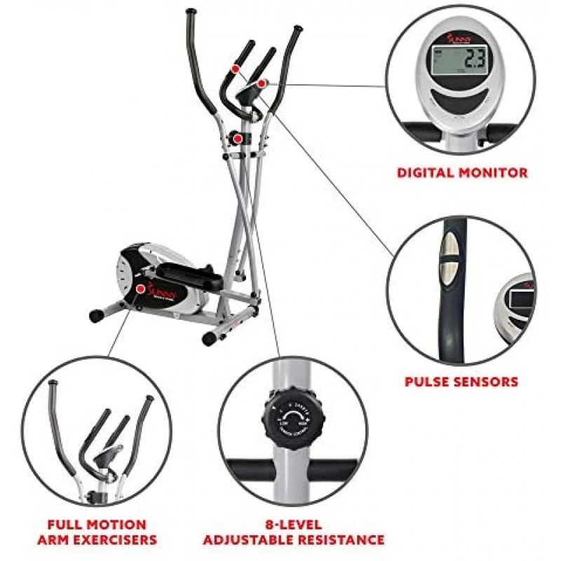 Máquina elíptica Sunny Health & Fitness SF-E905 con resistencia de 8 niveles y monitor digital