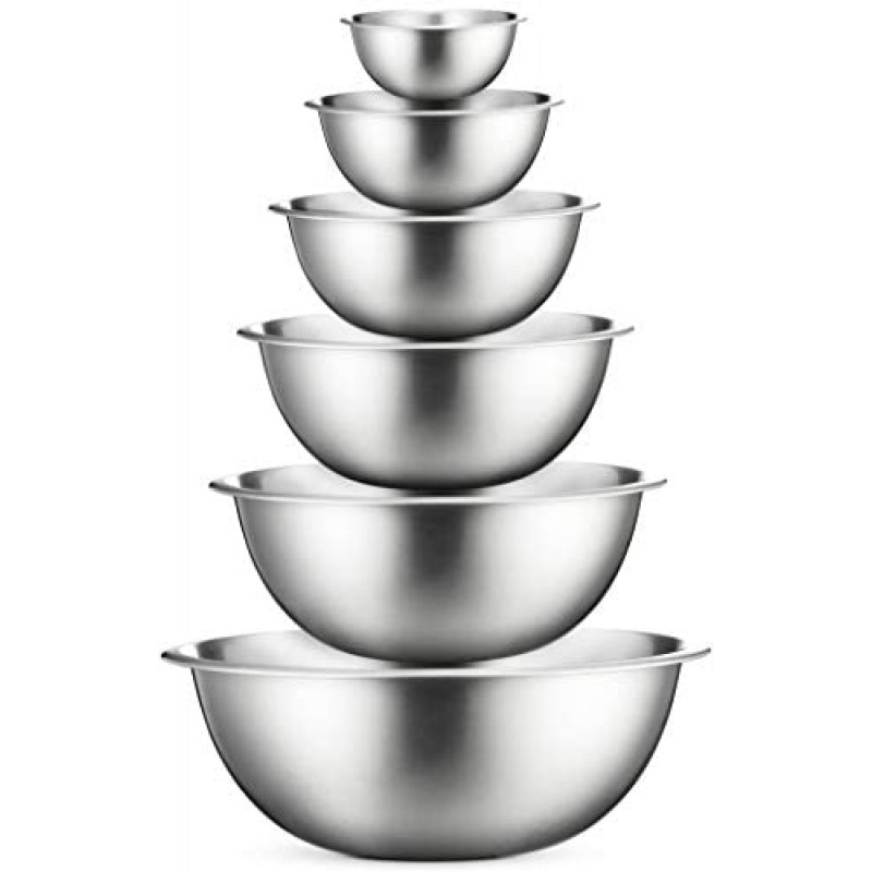 Tazones para mezclar de acero inoxidable (juego de 6) Juego de tazones para mezclar de acero inoxidable: fáciles de limpiar, tazones encajables para ahorrar espacio, ideales para cocinar, hornear y preparar