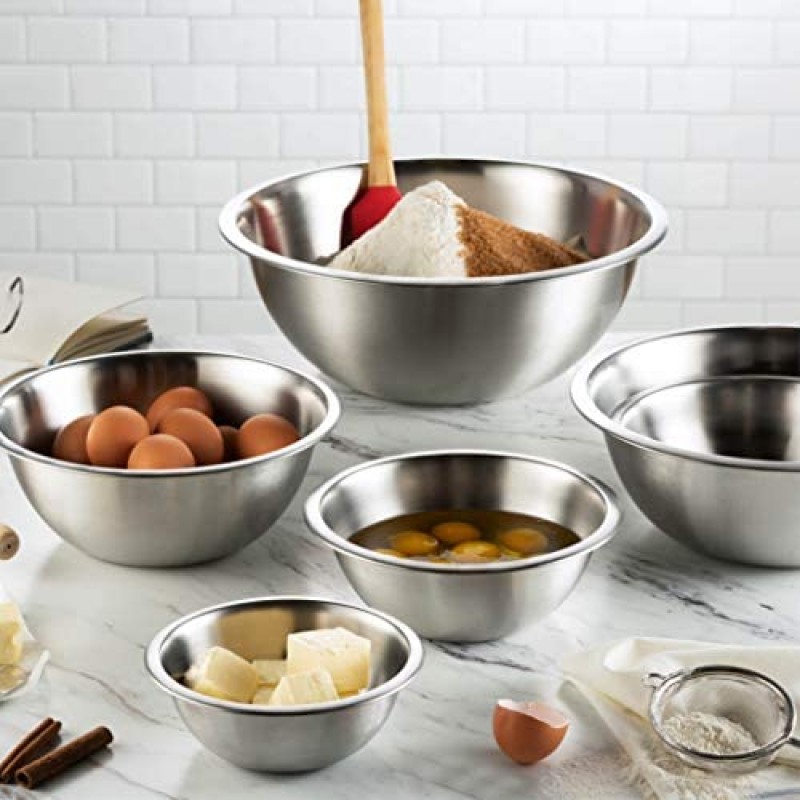 Tazones para mezclar de acero inoxidable (juego de 6) Juego de tazones para mezclar de acero inoxidable: fáciles de limpiar, tazones encajables para ahorrar espacio, ideales para cocinar, hornear y preparar
