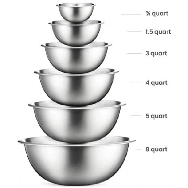 Tazones para mezclar de acero inoxidable (juego de 6) Juego de tazones para mezclar de acero inoxidable: fáciles de limpiar, tazones encajables para ahorrar espacio, ideales para cocinar, hornear y preparar