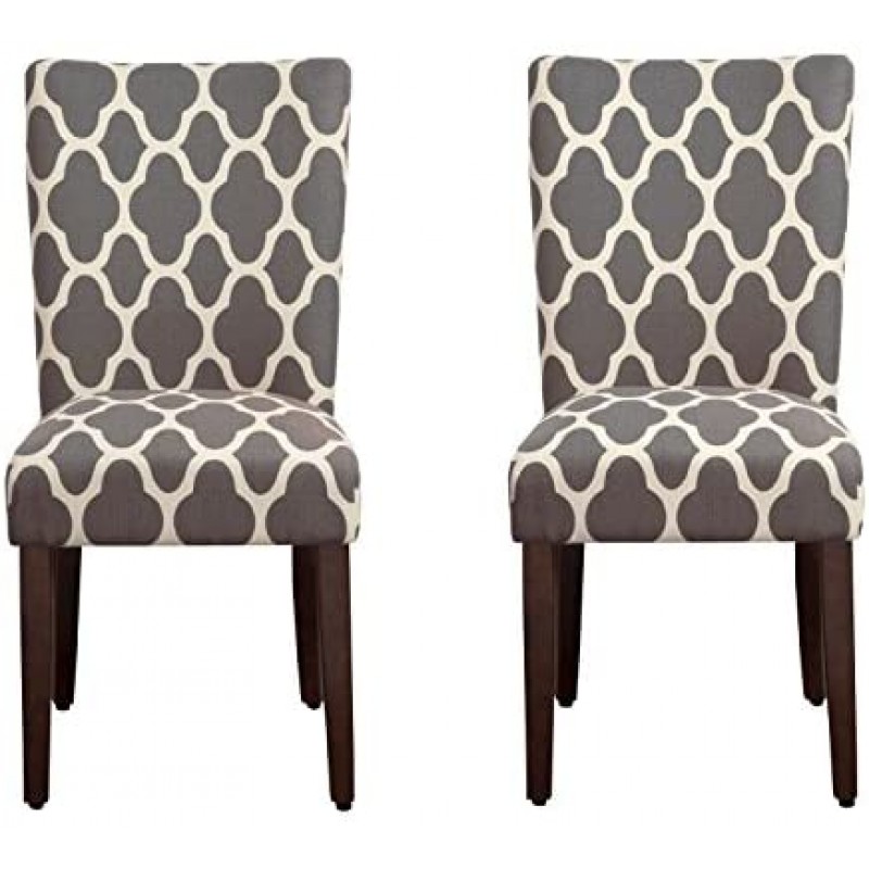 HomePop Parsons - Juego de 2 sillas de comedor tapizadas clásicas, color gris y crema geométrico