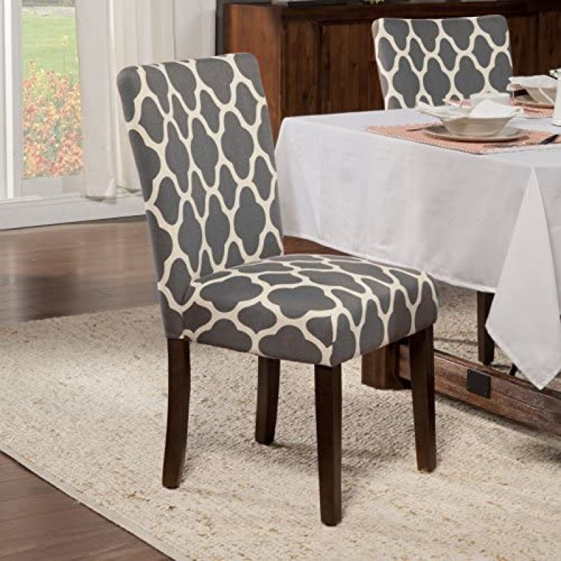 HomePop Parsons - Juego de 2 sillas de comedor tapizadas clásicas, color gris y crema geométrico