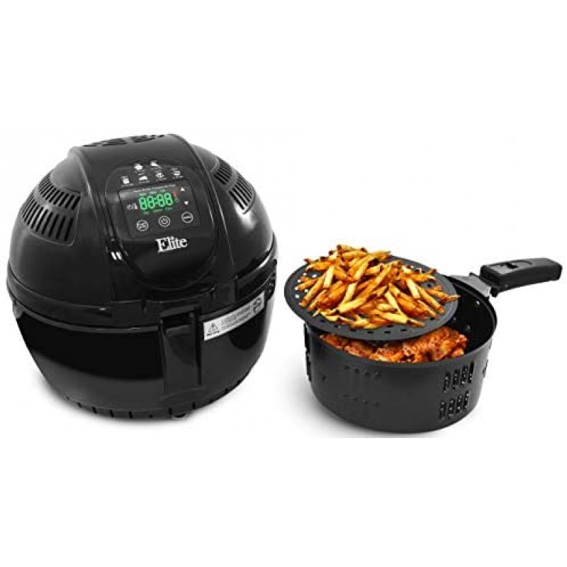 Elite Platinum EAF-2500D Freidora eléctrica digital de aire caliente de 3,5 cuartos de galón, 1400 vatios, cocina saludable sin aceite, ajustes de temperatura/temporizador, sin PFOA/PTFE, incluye 26 recetas a todo color, negro