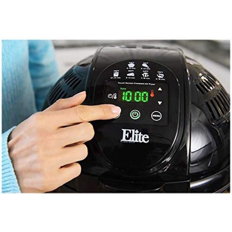 Elite Platinum EAF-2500D Freidora eléctrica digital de aire caliente de 3,5 cuartos de galón, 1400 vatios, cocina saludable sin aceite, ajustes de temperatura/temporizador, sin PFOA/PTFE, incluye 26 recetas a todo color, negro