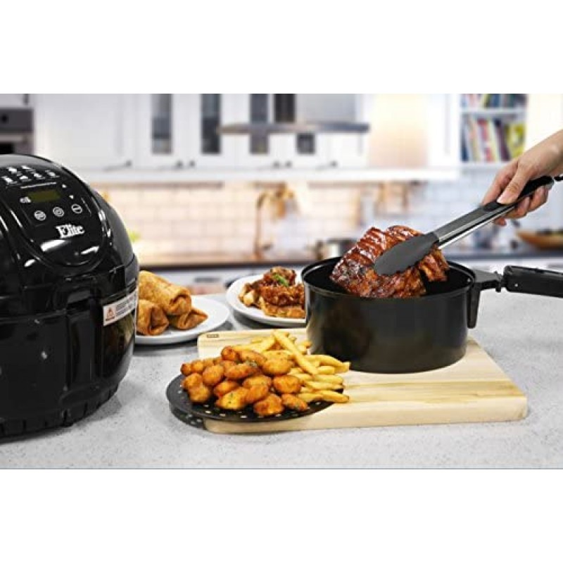Elite Platinum EAF-2500D Freidora eléctrica digital de aire caliente de 3,5 cuartos de galón, 1400 vatios, cocina saludable sin aceite, ajustes de temperatura/temporizador, sin PFOA/PTFE, incluye 26 recetas a todo color, negro