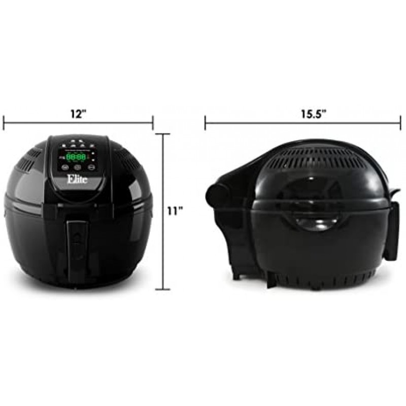 Elite Platinum EAF-2500D Freidora eléctrica digital de aire caliente de 3,5 cuartos de galón, 1400 vatios, cocina saludable sin aceite, ajustes de temperatura/temporizador, sin PFOA/PTFE, incluye 26 recetas a todo color, negro