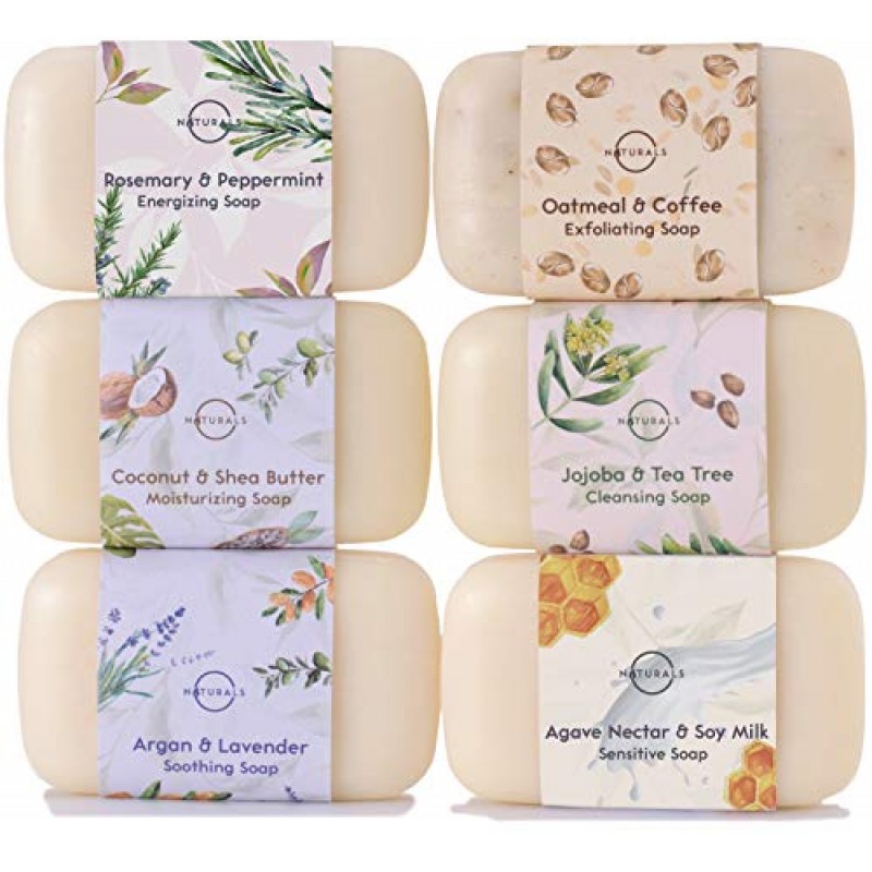 Colección de jabón en barra hidratante para el cuerpo, 6 piezas de O Naturals. Jabón de manos, jabón para el acné Ingredientes orgánicos 100% naturales y aceites esenciales terapéuticos. 