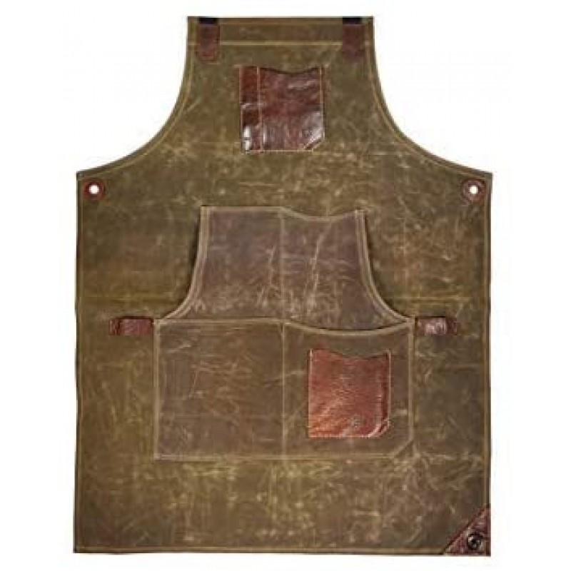 Talla única para delantal utilitario | Correas cruzadas ajustables en la espalda | Delantal de taller multiusos con bolsillos para herramientas de Aaron Leather (lona - verde)