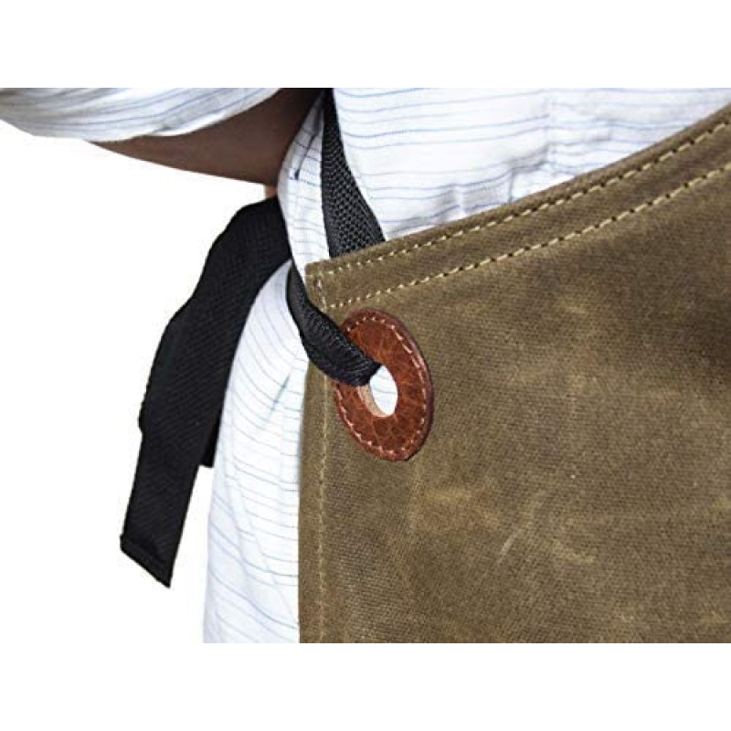 Talla única para delantal utilitario | Correas cruzadas ajustables en la espalda | Delantal de taller multiusos con bolsillos para herramientas de Aaron Leather (lona - verde)