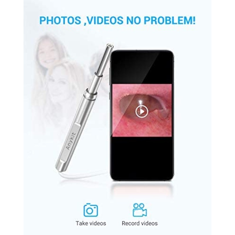 Anykit Herramienta de eliminación de cera para oídos, otoscopio HD para Android y PC, no para iPhone/iPad, cámara de visión ultra clara con removedor de cera, endoscopio de oído con luces LED, cámara de limpieza de oídos con cuchara para oídos