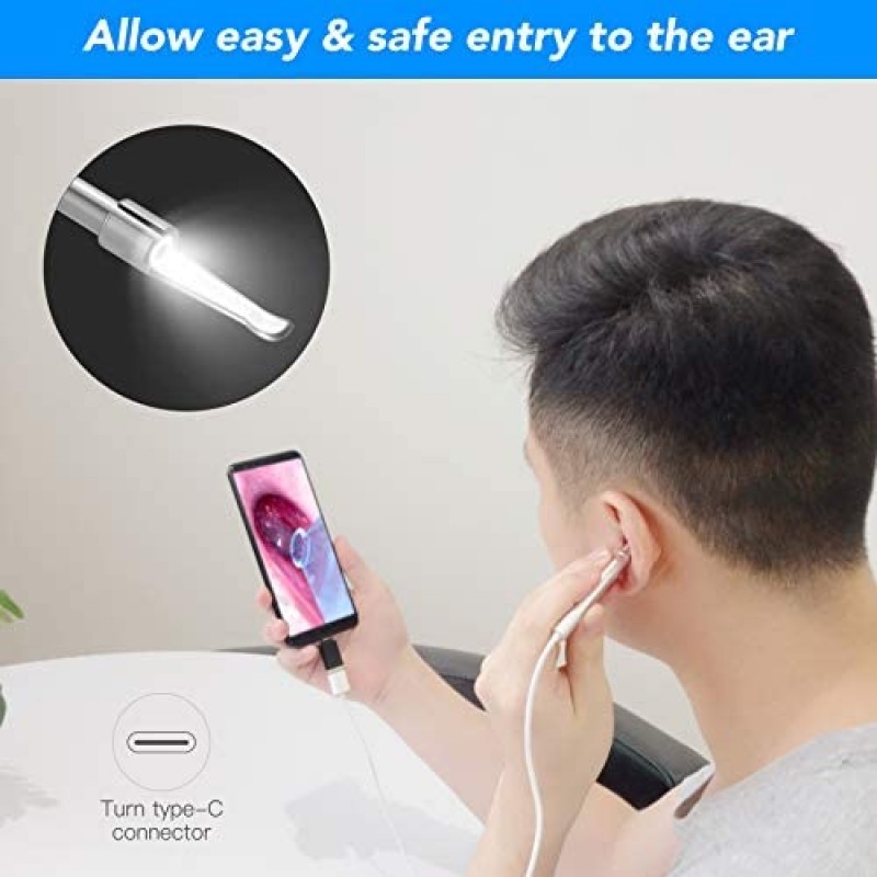 Anykit Herramienta de eliminación de cera para oídos, otoscopio HD para Android y PC, no para iPhone/iPad, cámara de visión ultra clara con removedor de cera, endoscopio de oído con luces LED, cámara de limpieza de oídos con cuchara para oídos