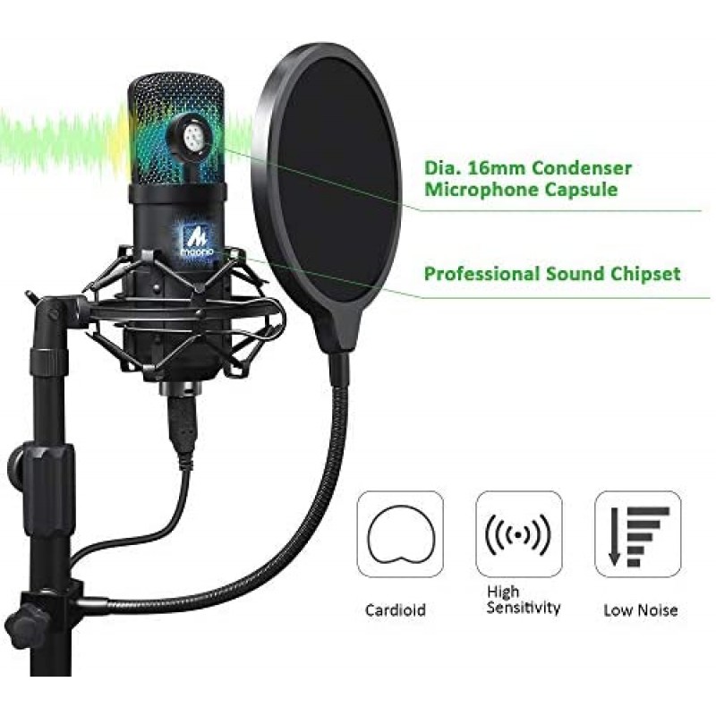 Kit de micrófono USB 192KHZ/24BIT MAONO AU-A04T PC Condensador Podcast Streaming Micrófono cardioide Plug & Play para computadora, YouTube, grabación de juegos