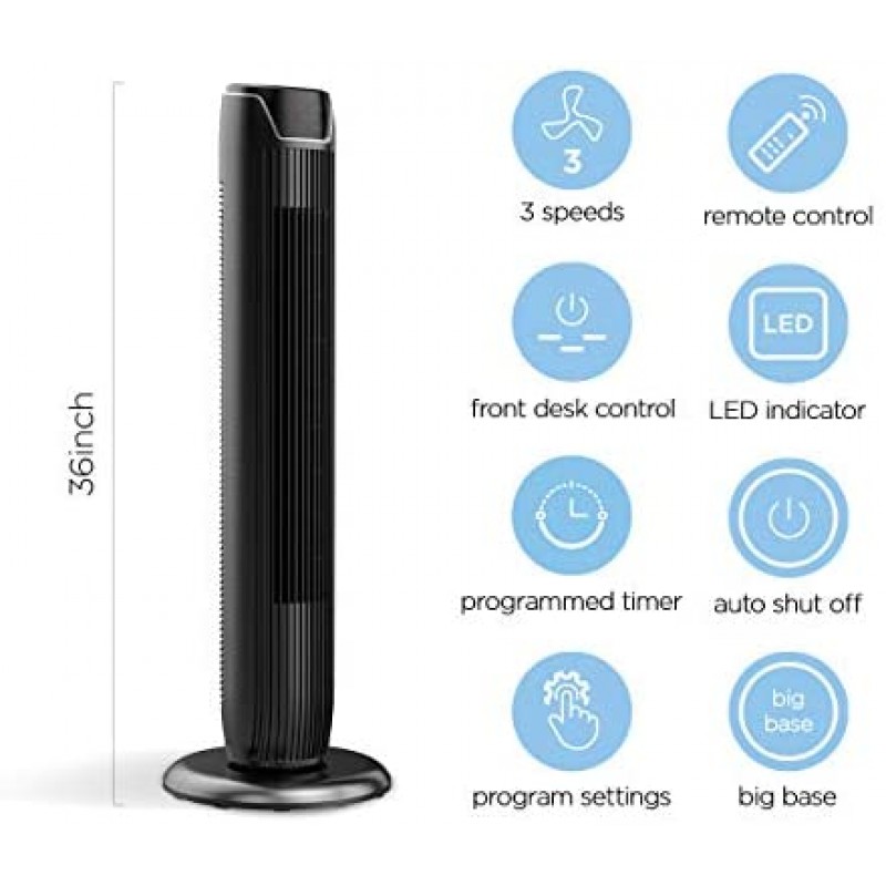 PELONIS FZ10-19JR Ventilador de torre, 36 pulgadas, negro