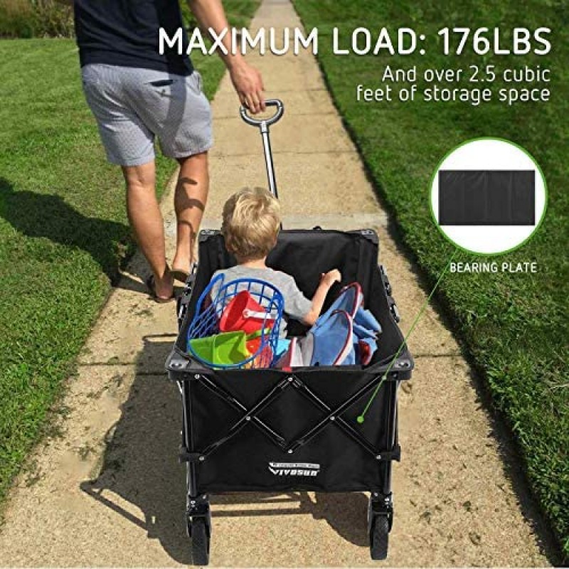 VIVOSUN Carro plegable resistente para acampar al aire libre, carrito de jardín con ruedas universales y mango ajustable, negro