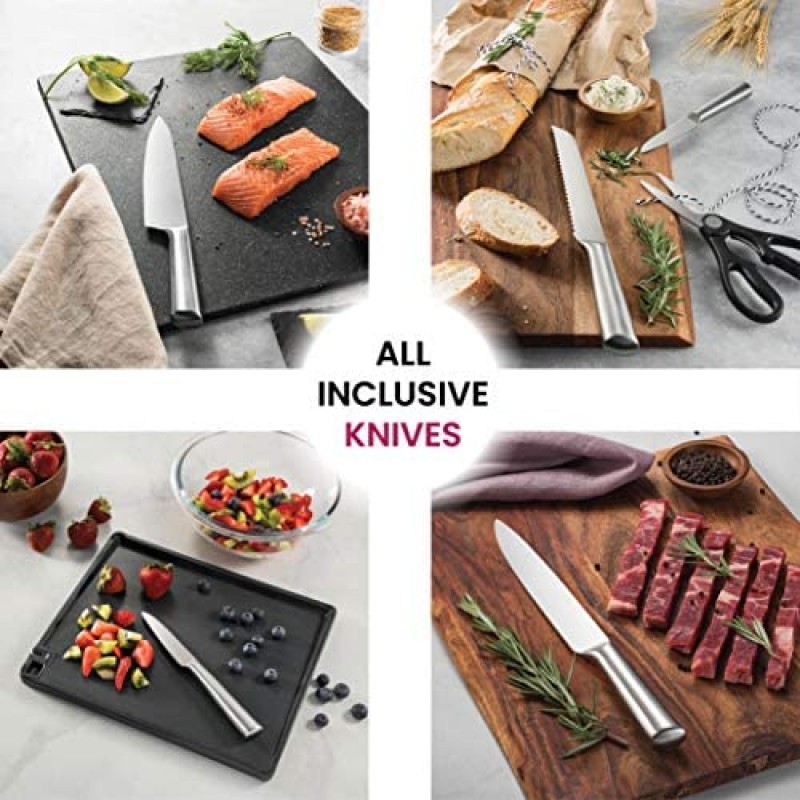 Juego de cuchillos de cocina de acero inoxidable de 10 piezas - Juego de cuchillos de cocina recientemente innovador con soporte para utensilios - 5 cuchillos de acero inoxidable - Afilador de cuchillos