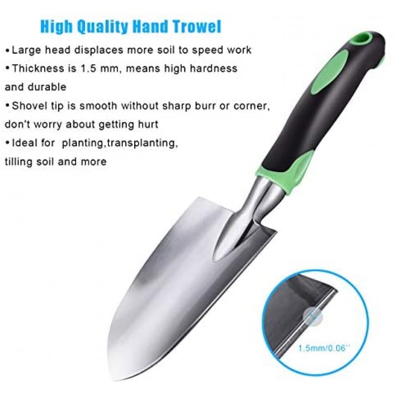 ZUZUAN Juego de herramientas de jardín, paquete de 3 palas de mano de jardín, paletas de jardín de aleación de aluminio con agarre ergonómico antideslizante de goma, paleta incluida, paleta de trasplante y rastrillo de mano cultivador