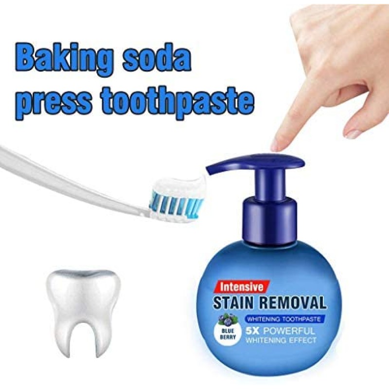 Pasta de dientes blanqueadora intensiva para eliminar manchas, bicarbonato de sodio, lucha contra el sangrado de encías, limpieza potente, pasta de dientes de prensa Natural sin fluoruro