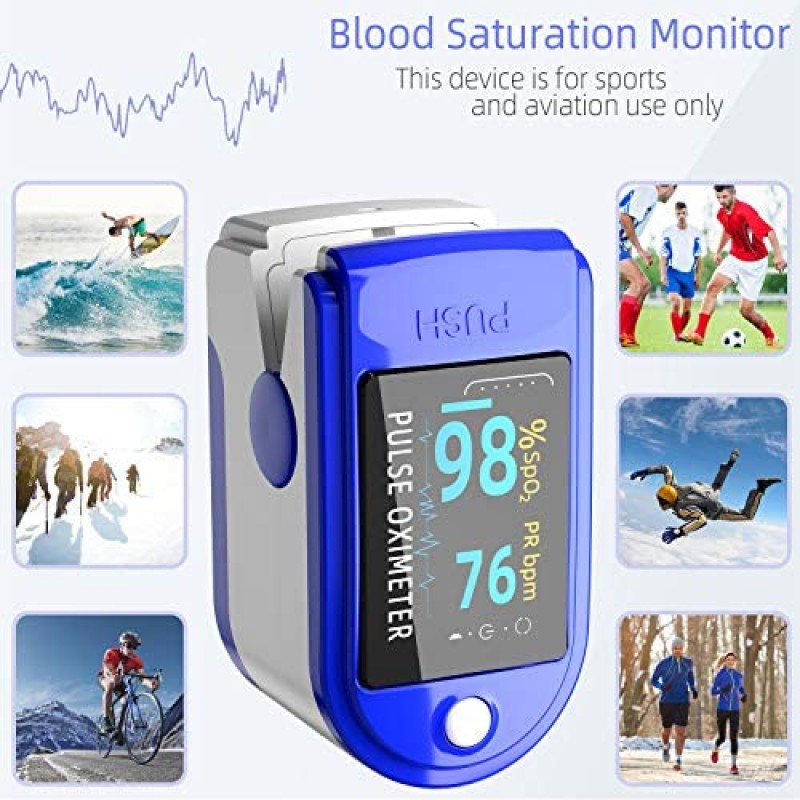 Oxímetro de pulso yema del dedo, monitor de saturación de oxígeno en sangre yema del dedo, medidor de oxígeno en sangre oxímetro de dedo con pulso, monitor de O2 dedo para oxígeno