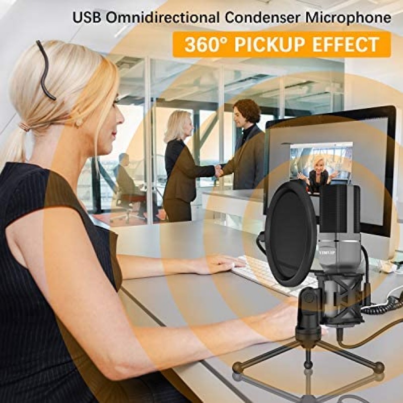 VIMVIP Micrófono de Condensador USB para Computadora, Micrófono USB para PC, Soporte para Micrófono y Filtro POP para Juegos, Streaming, Podcasting, Grabación