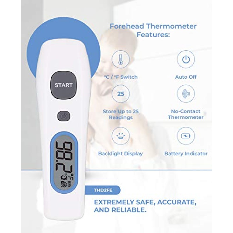 Termómetro infrarrojo para el cuerpo y la frente, modelo THD2FE, infrarrojo Metris Instruments | Termómetros digitales de precisión de grado médico para hospitales clínicos sin contacto | para uso profesional y doméstico