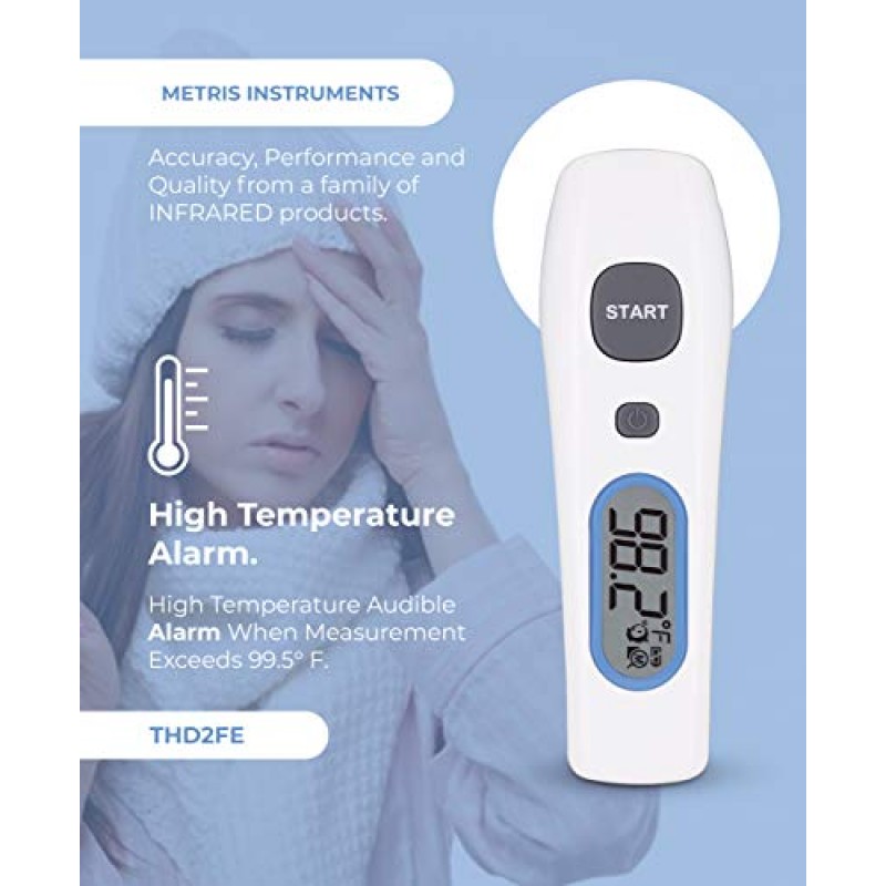 Termómetro infrarrojo para el cuerpo y la frente, modelo THD2FE, infrarrojo Metris Instruments | Termómetros digitales de precisión de grado médico para hospitales clínicos sin contacto | para uso profesional y doméstico
