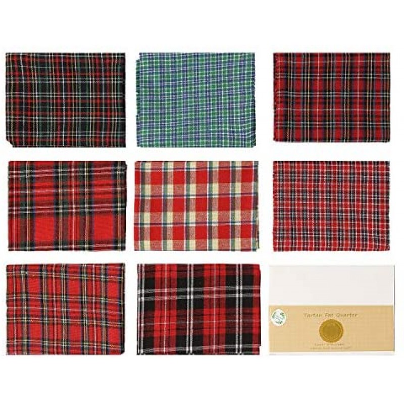 Patrones navideños de tartán de tela de algodón - Selección de 8 piezas de diferentes cuadros para manualidades | Bricolaje | Costura | Álbumes de recortes | Acolchar | Retazos | Máscaras faciales y más 21,3 x 17,7 pulgadas