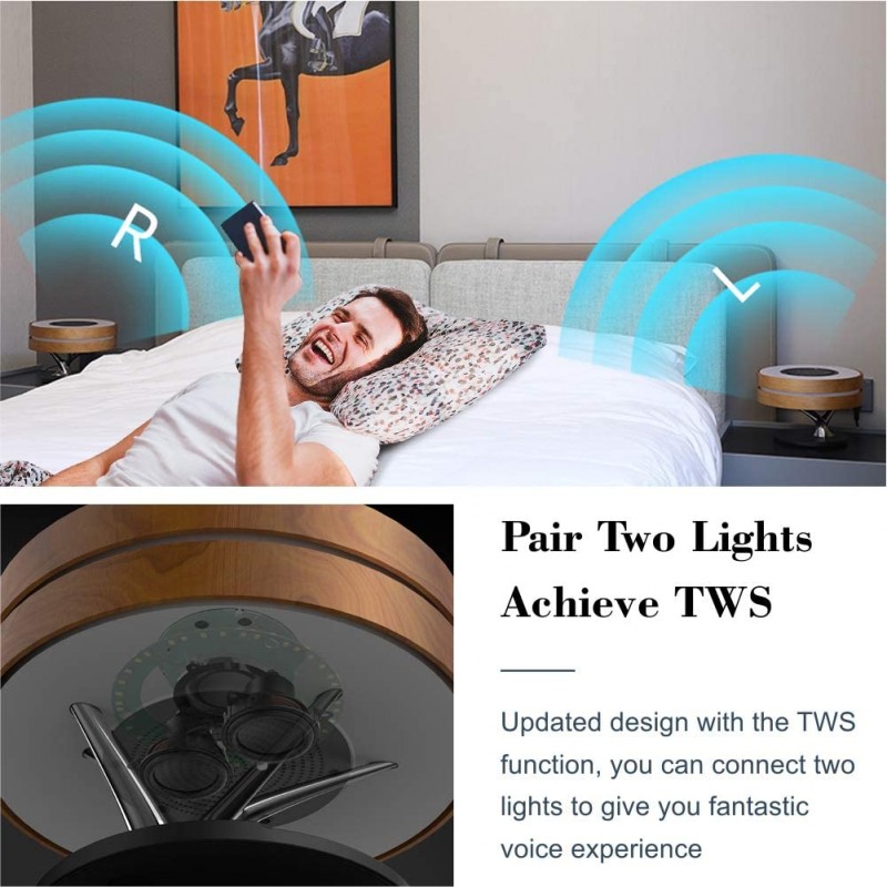 Lámpara regulable para mesita de noche, lámpara táctil Focondot, altavoz Bluetooth incorporado y cargador inalámbrico rápido, lámpara de mesita de noche de arce multifunción con modo de suspensión y reloj digital para dormitorio, sala de estar