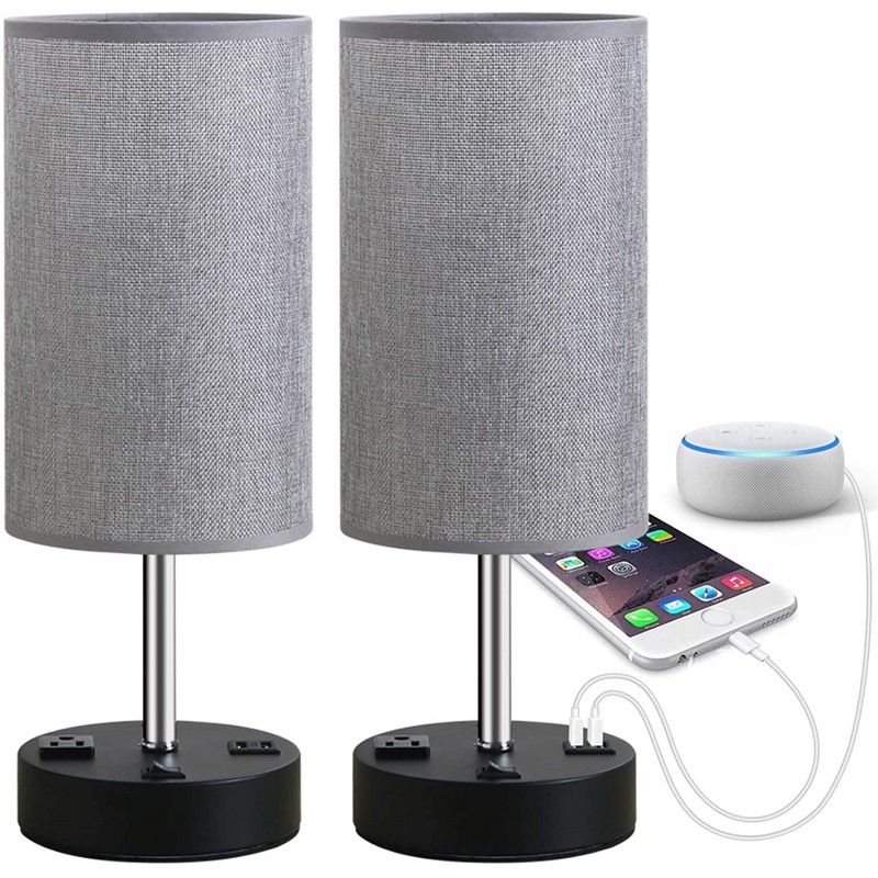 Focondot Lámpara de mesa, mesita de noche con dos...