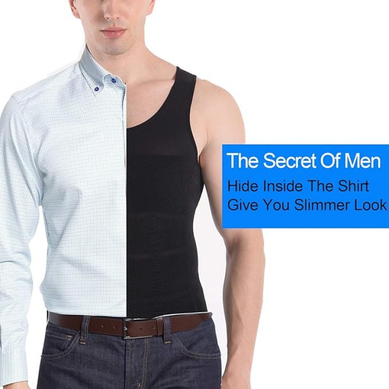 COOFANDY Hombres 2 Pack Camisa de Compresión Adelgazamiento Body Shaper Chaleco Gimnasio Entrenamiento Tank Top Sin Mangas Abdomen Shapewear