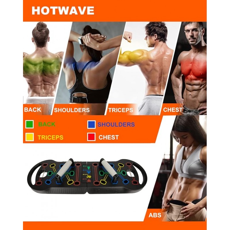 Equipo de ejercicio portátil Hotwave con 16 accesorios de gimnasio.20 En 1 Fitness de la mesa de empuje, bandas de resistencia con rueda de rodillo AB, entrenamiento en casa para hombres