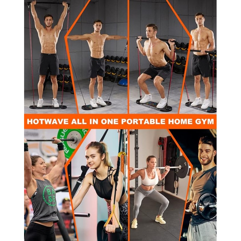 Equipo de ejercicio portátil Hotwave con 16 accesorios de gimnasio.20 En 1 Fitness de la mesa de empuje, bandas de resistencia con rueda de rodillo AB, entrenamiento en casa para hombres