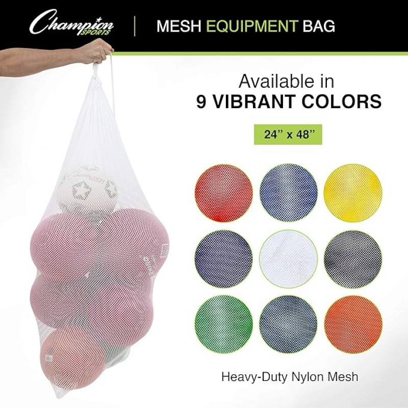 Bolsa de equipo deportivo de malla de campeón, juego de 6, 24x48 pulgadas: bolsa multipropósito, nylon save sortadring con bloqueo y etiqueta de identificación para bolas, playa, lavandería