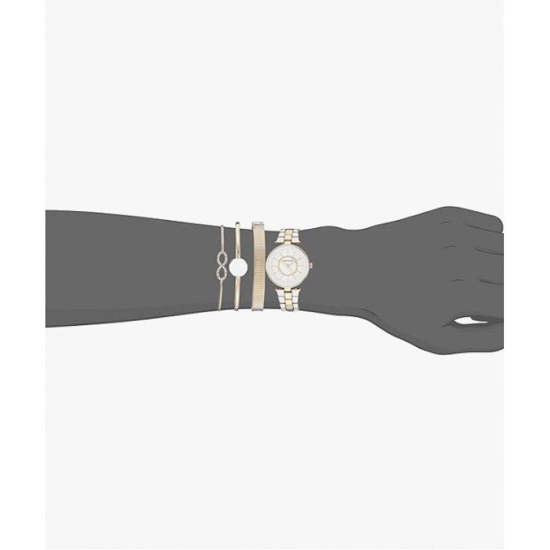 Anne Klein Juego de pulsera y reloj premium con detalles de cristal para mujer