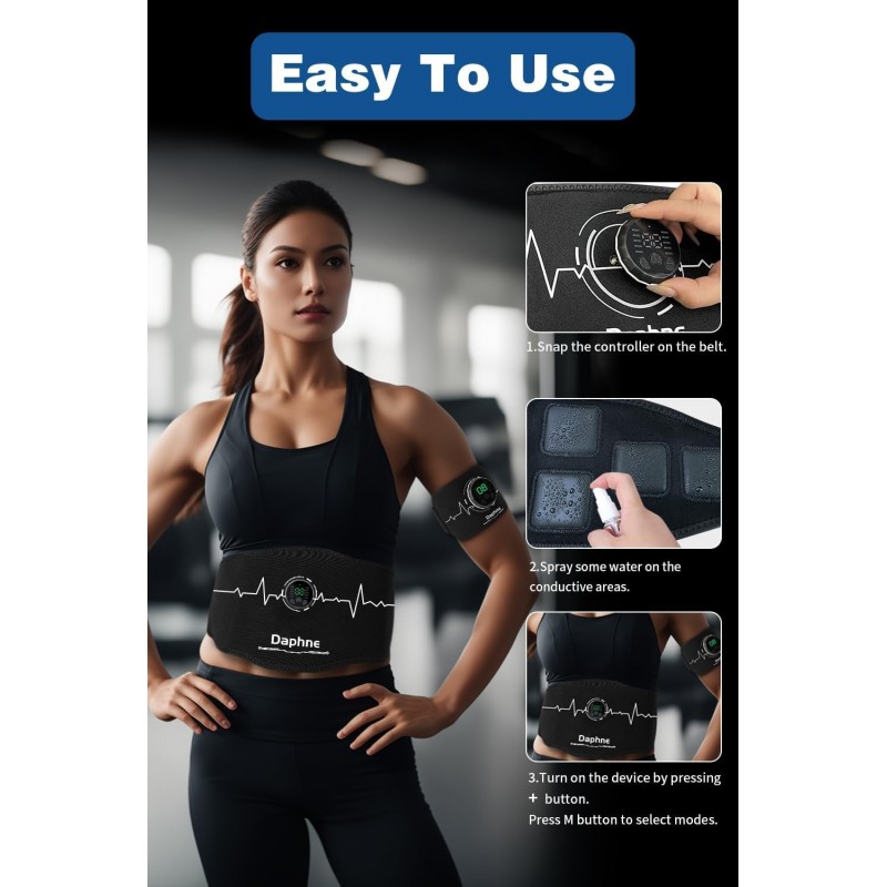 Daphne Estimulador ABS, Tónico Muscular Estimulador Ab, Estimulador Muscular Eficaz para Abdomen, Brazos, Piernas, Cinturón de Tonificación Abdominal